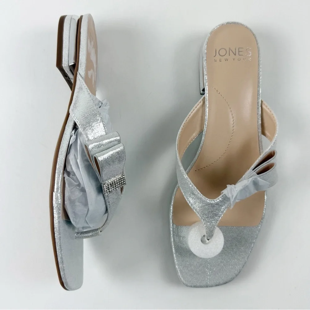 Jones New York Verdanta Slide Sandal Womens 7.5M Silver Slip On Low Heel NEW